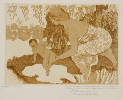 Georges MANZANA-PISSARRO (1871-1961) Ménaka baignant son enfant. Pl. pour L'Anneau...