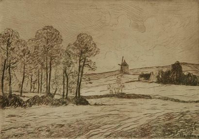 Maxime MAUFRA (1861-1918) Le Moulin à Morgat. 1908. Pointe sèche. 229 x 157. Morane...