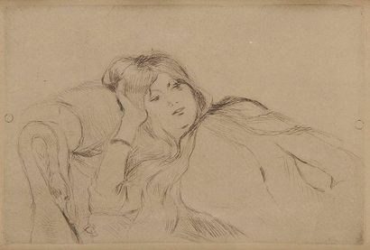 Berthe MORISOT (1841-1895) Jeune femme au repos. 1889. Pointe sèche. 110 x 73. Bailly-Herzberg...