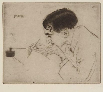 Emil Orlik (1870-1932) Pascin dessinant. 1911. Pointe sèche. 120 x 100. Belle épreuve...