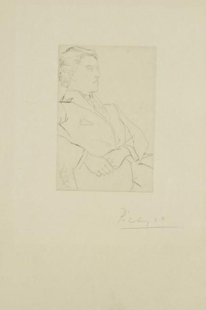 PABLO PICASSO (1891-1973) Portrait d'André Breton de trois quarts. Pl. pour André...