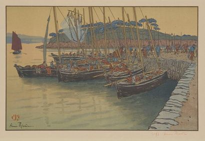 Henri RIVIERE (1864-1951) Arrivée de bateaux à Tréboul. Pl. 9 du Beau Pays de Bretagne....