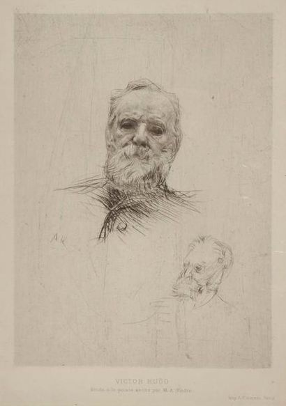 Auguste Rodin (1841-1917) Victor Hugo de face. 1885. Pointe sèche. 155 x 220. Delteil...