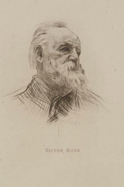 Auguste Rodin (1841-1917) Victor Hugo, de trois-quarts. 1884-Pointe sèche. 150 x...