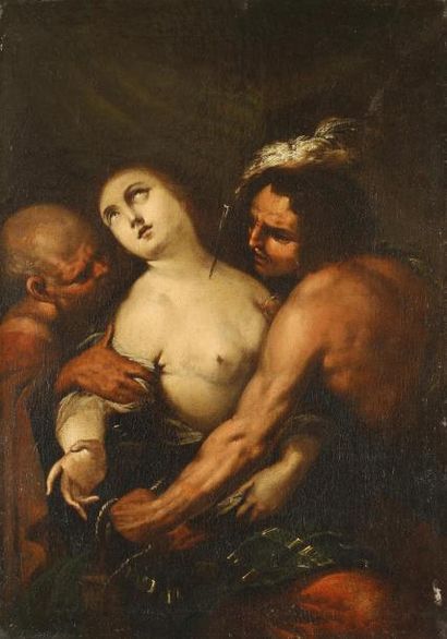 Attribué à Pietro della VECCHIA (1603 - 1678) La mort de Lucrèce Toile. 46 x 33 cm...