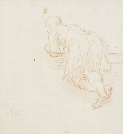 Attribué à Giulio CARPIONI (1613 - 1679) Un homme penché en avant Sanguine. 18 x...