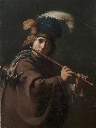 Attribué à Jan van BILERT (1597 - 1671) Le joueur de flûte Panneau. 26,5 x 20 cm...
