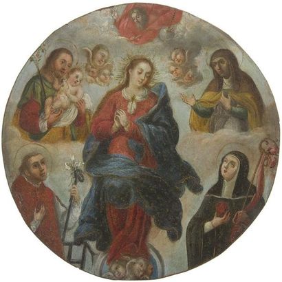 École MEXICAINE de la fin du XVIIe siècle L'Assomption de la Vierge Cuivre rond....