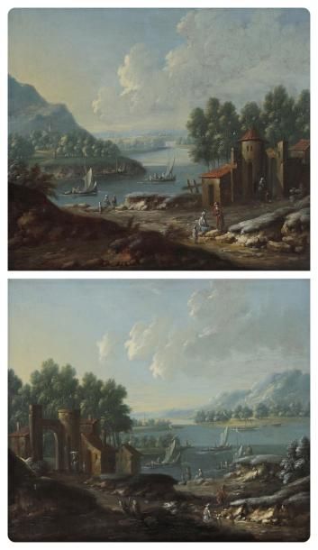 Marc BAETS (Actif à Anvers entre 1700 et 1749) Paysages de mer Paire de panneaux...