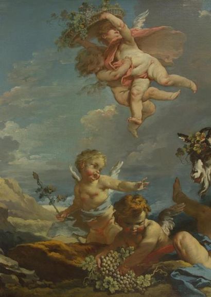 François BOUCHER (Paris 1703 - 1770) Jeux d'Enfants ou L'Automne Toile, un dessus-de-porte...