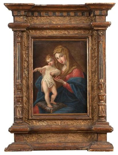 École FRANÇAISE du XVIIIe siècle Vierge à l'Enfant Cuivre. 23,5 x 18 cm