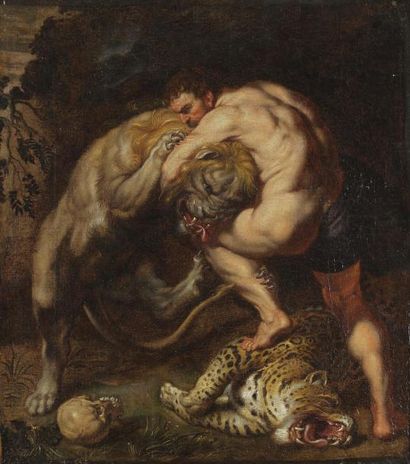 Ecole FLAMANDE du XVIIe siècle, suiveur de Pierre Paul RUBENS Hercule et le lion...