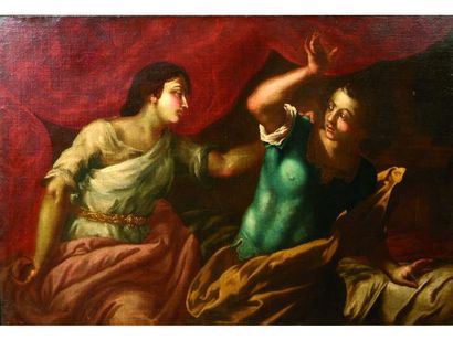 École de l'ITALIE du NORD vers 1650 Joseph et la femme de Putiphar Toile. 94 x 135...