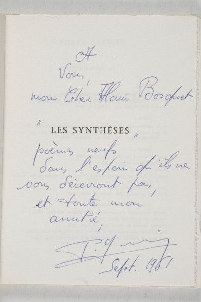 null GARNIER Pierre. Les synthèses. Paris, Éditions André Silvaire, 1961. Pt in-8,...