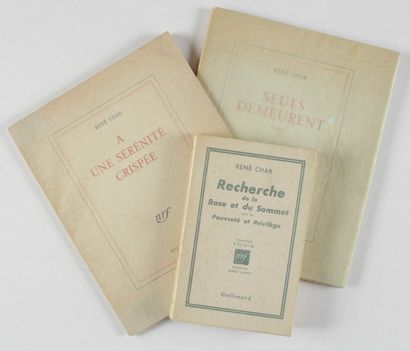 null CHAR René. Seuls demeurent. Paris, Gallimard, 1945. Pt in-4, br. Mention d’édition....