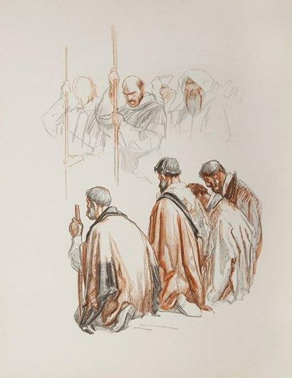 LÉON CHARLES CANNICIONI (1879-1957) Au passage de la procession Dessin à la sanguine...