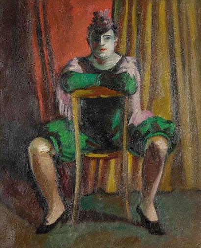 Edmond HEUZE (1884-1967) Le Clown au maillot vert, ca 1910 Huile sur toile. Non signée....