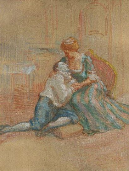 Henri Gabriel IBELS (1867-1936) Pierrot et Colombine Huile sur toile marouflée sur...