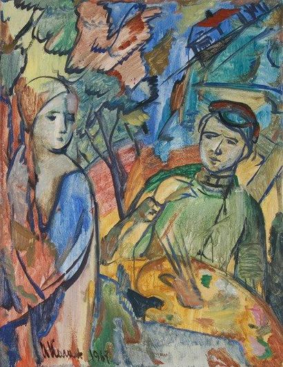Ilya KAGAN (XXe siècle) Peintre et son modèle, 1967 Huile sur toile. Signée, datée...