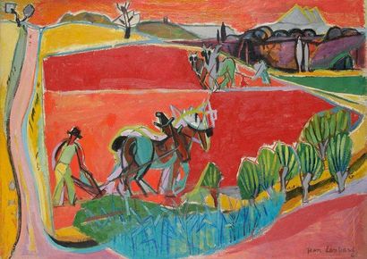 Jean LOMBARD (1895-1983) Les Laboureurs, 1946 Huile sur toile. Signée et datée en...