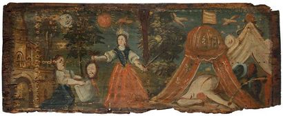 ÉCOLE CORSE du XVIIIe siècle Judith et Holopherne Huile sur panneau de coffre de...