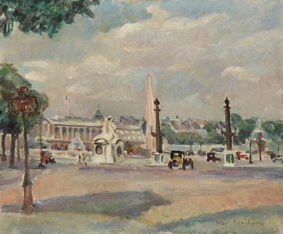 Jean LOMBARD (1895-1983) Paris, Place de la Concorde, vers 1941 Huile sur toile....