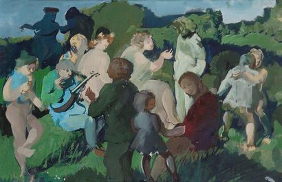 Jean MABLORD (1909-1978) La Farandole Gouache. Signée en bas vers la gauche. 31 x...