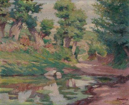 PAUL MADELINE (1863-1920) Bords d'étang en Creuse Huile sur toile. Signée en bas...