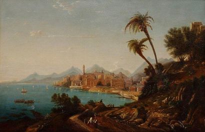 École Française du XIXe siècle Corse, vue de Bastia, 1853 Huile sur toile. Non signée....