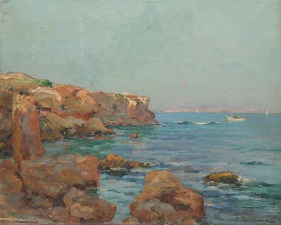 Jean-Baptiste ROUBAUD (1871-?) Calanques proche de Marseille, 1917 Huile sur panneau....
