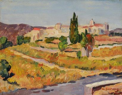 Maurice SAVREUX (1894-1970) Village de Provence Huile sur isorel. Signée en bas à...