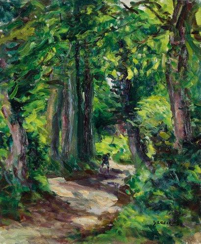 Gaston SEBIRE (1920-2001) Mont Saint-Aignan, le Chemin de la forêt verte Huile sur...