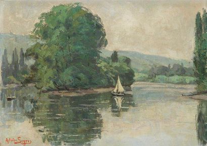 Adrien SEGERS (1876-1950) Bateaux sur le Seine près de Rouen Huile sur toile. Signée...