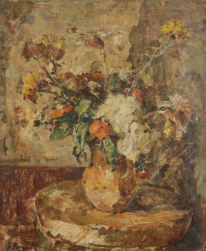 David SEIFERT (1896-1980) Vase de fleurs sur un guéridon Huile sur toile. Signée...