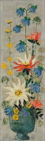 Mara TRAN LONG (née en 1935) Composition florale Huile sur panneau. Signée en bas...