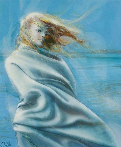 Jean-Baptiste VALADIE (né en 1933) Femme dans le vent Huile sur toile. Signée en...