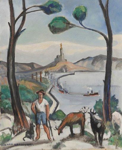 André VERDILHAN (1881-1963) Le Port de Marseille Huile sur toile. Signée en bas à...