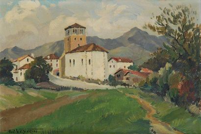 Philippe VEYRIN (1900-1962) Village d'Irissarry Huile sur panneau. Signée en bas...