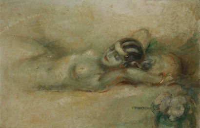 Georges VILLA (1883-1965) Femme endormie Huile sur carton. Signée en bas à droite....