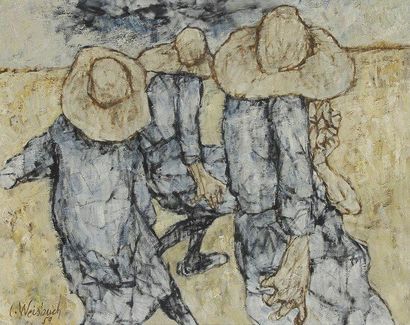 Claude WEISBUCH (1927-2014) Trois personnages au chapeau, 1959 Huile sur toile. Signée...