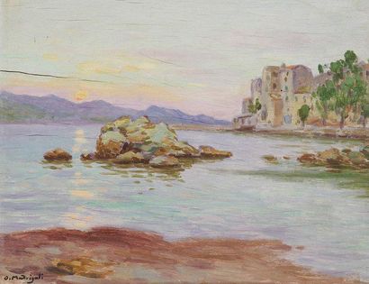 Olynthe MADRIGALI (1887-1950) Corse, vue de Saint-Florent au crépuscule Huile sur...