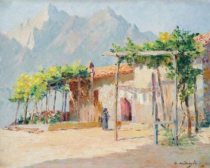 Olynthe MADRIGALI (1887-1950) Corse, maison à Tavera devant le Monte D'oro Huile...