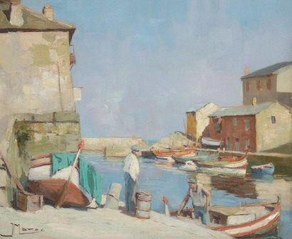 Jean MAREC (XXe siècle) Corse, le Port de Saint Centuri, Cap Corse Huile sur toile....