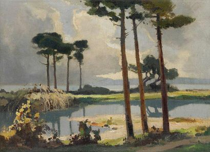 Lucien PERI (1880-1948) Corse, l'embouchure du Liamone Huile sur toile contrecollée...