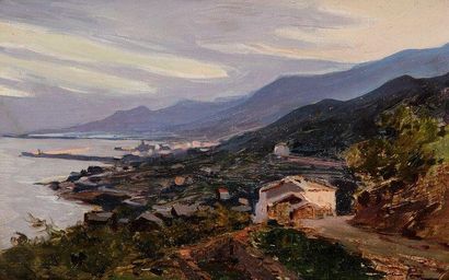 Lucien PERI (1880-1948) Vue de Bastia depuis les hauteurs du Cap Corse Huile sur...