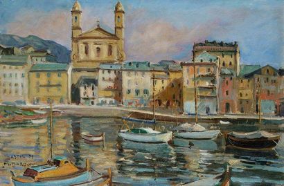 Marc BARDON (1891-?) Corse, Bastia, le Vieux port, 1939 Huile sur toile. Signée,...