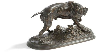 null Pierre-Jules MÊNE (1810 - 1879)
Chien braque (Low)
Bronze, patine brune.
Signé...