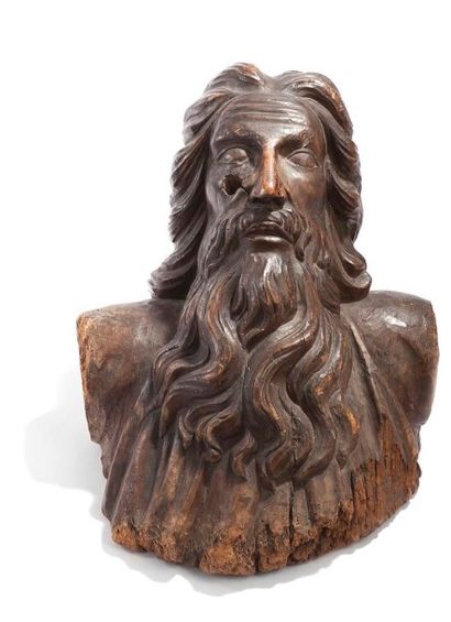 null Important buste de Dieu le Père en noyer sculpté.
XVIIe siècle.
H. : 55 cm -...