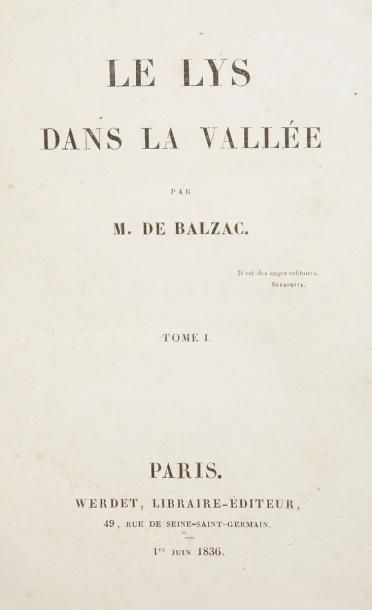 BALZAC (Honoré de) Le Lys dans la vallée. Paris: Werdet, 1er juin 1836. - 2 volumes...