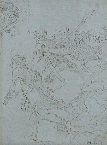 Lot de 4 dessins: École ESPAGNOLE de la fin du XVIe siècle Une sainte, plume et encre...